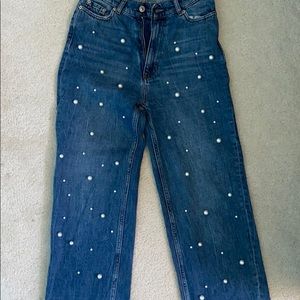 Zara wide leg pearl jeans